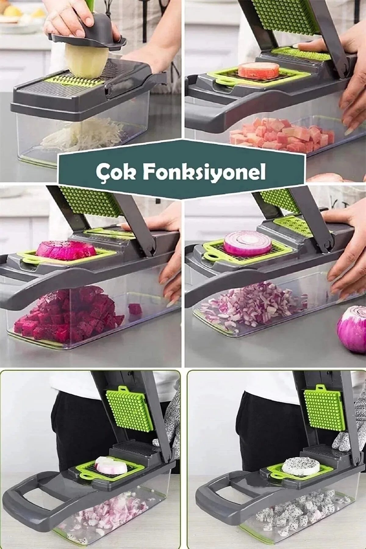 Çok Fonksiyonlu Vegetable Chopper | Patates ve Sebze Doğrayıcı, Rende, Dicer, Jülyen Kesici Mutfak Seti