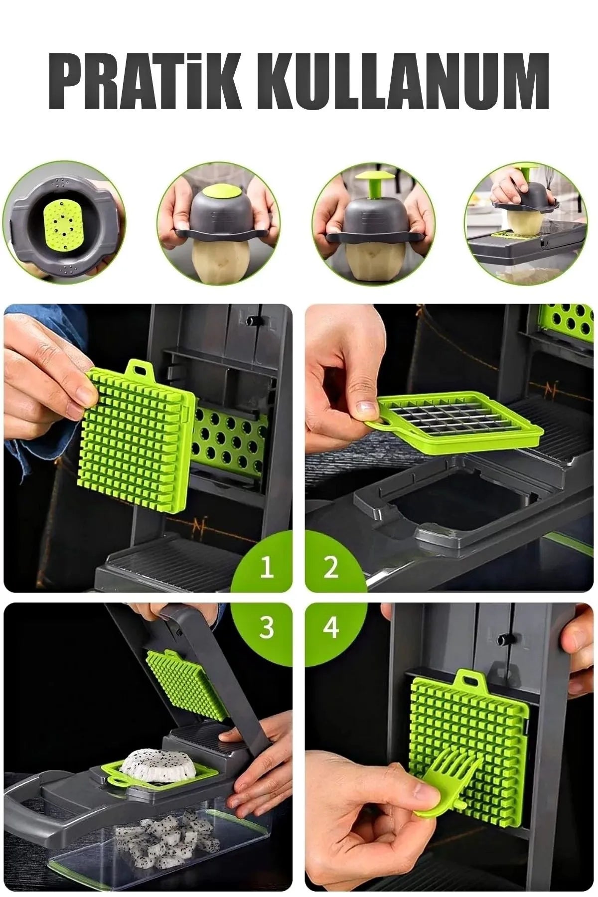 Çok Fonksiyonlu Vegetable Chopper | Patates ve Sebze Doğrayıcı, Rende, Dicer, Jülyen Kesici Mutfak Seti