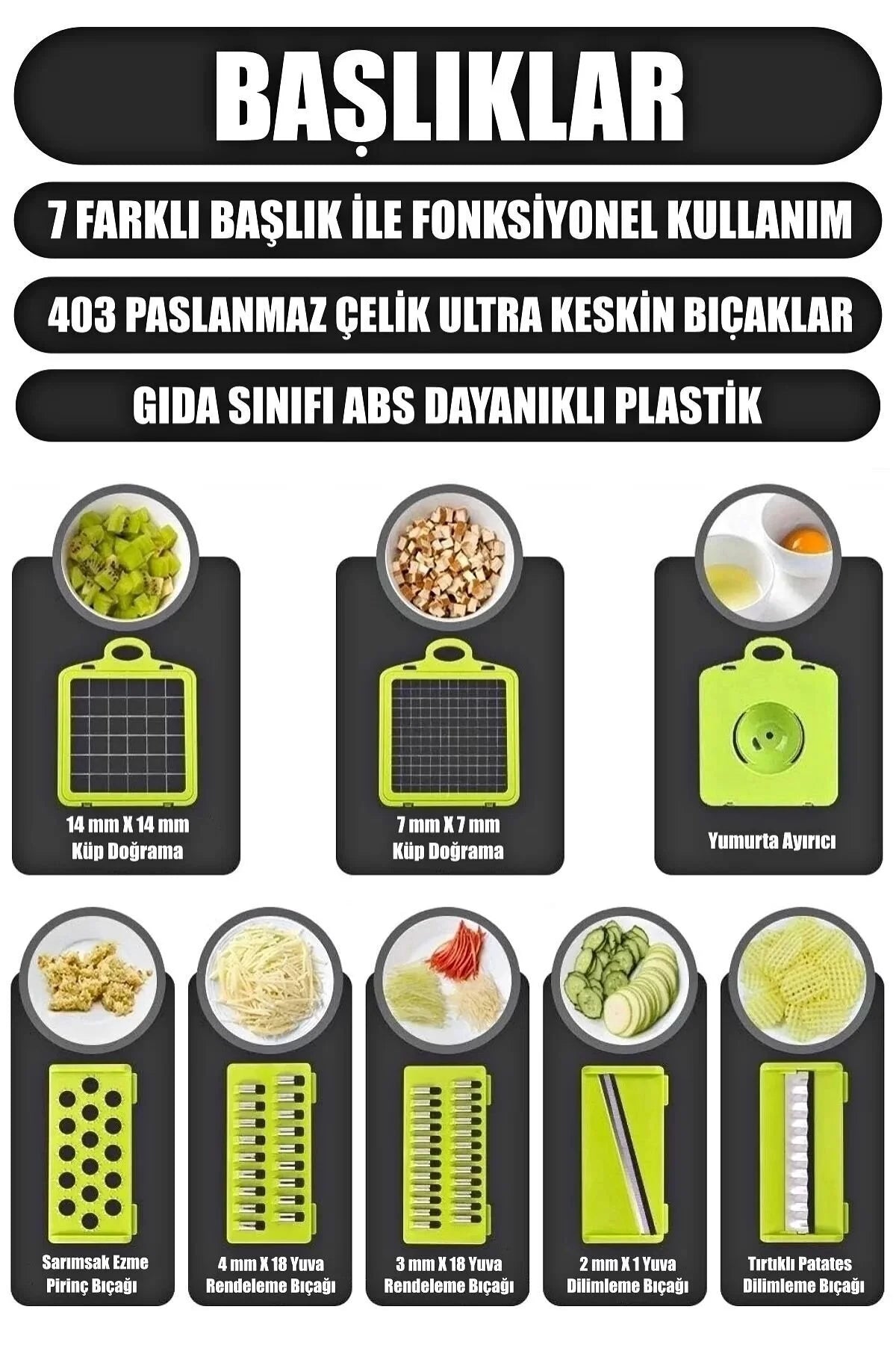 Çok Fonksiyonlu Vegetable Chopper | Patates ve Sebze Doğrayıcı, Rende, Dicer, Jülyen Kesici Mutfak Seti