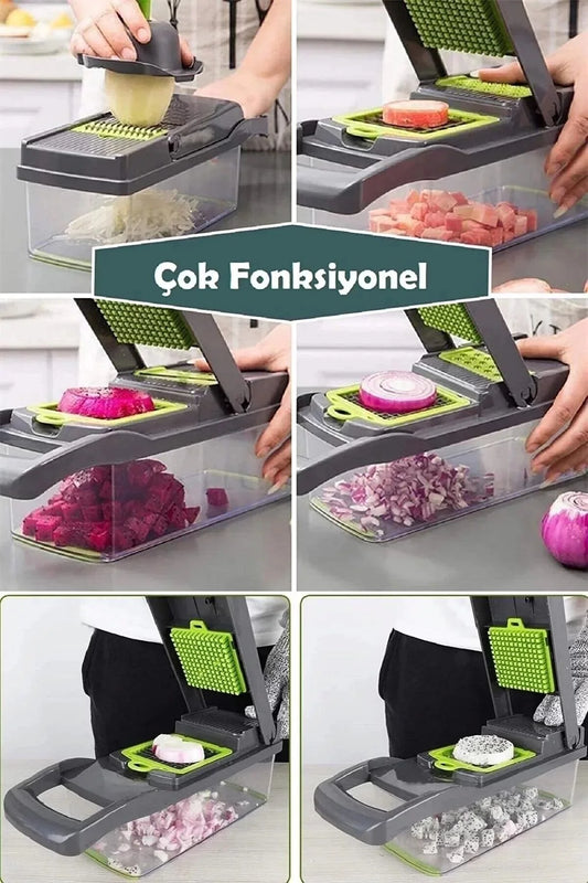 Çok Fonksiyonlu Vegetable Chopper | Patates ve Sebze Doğrayıcı, Rende, Dicer, Jülyen Kesici Mutfak Seti