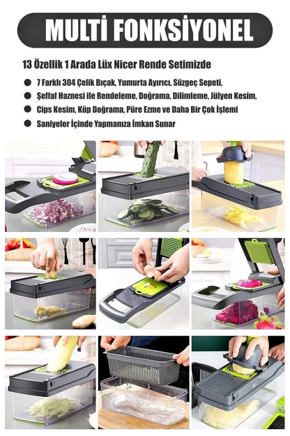 Çok Fonksiyonlu Vegetable Chopper | Patates ve Sebze Doğrayıcı, Rende, Dicer, Jülyen Kesici Mutfak Seti