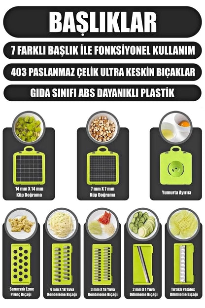 Çok Fonksiyonlu Vegetable Chopper | Patates ve Sebze Doğrayıcı, Rende, Dicer, Jülyen Kesici Mutfak Seti